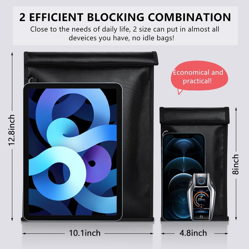 OMKHE Faraday Bags for Phones,2 Pack Signal Blocking Faraday Cage,RFID Signal Blocking Faraday Bag for Phone Tablets Call Data, Cellular, Bluetooth,GPS Faraday Key Fob Protector - Image 4
